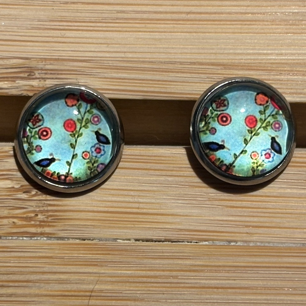 Floral and Bird Stud Earrings
